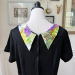Vintage 60s 70s Sears Shift Dress Black Colorful Collar Scarf XL Photo 5