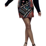 ZARA Womens Black Velvet Multicolor Embroidered Mini Skirt Size Small Photo 0