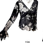 American Vintage Y2K VTG. 100% SILK BLACK DARK FAIRY GOTH SHEER BABY DOLL BLOUSE MEDIUM EUC. Photo 0