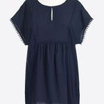 J.Crew Navy Pom Pom Tunic Swim Suit Cover Up Dress XS 100% Cotton Boho Peasant Photo 0