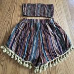 SheIn Women 2 Short Set Pom Pom Hem Tube Top Sz S Resort Wear Beach Vacation Photo 0