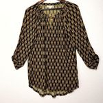 Michael Kors  logo monogram black gold stretch tunic blouse top size L Photo 0
