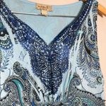 One World  Asymmetrical Blue Paisley Sleeveless‎ Dress Photo 2