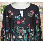 Investments Ladies XL Black Floral Long Bell Sleeve Tunic Blouse Top V-Neck Photo 1