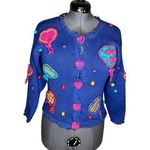 Cardigan sweater vintage1980s hearts bright playful Blue Photo 0