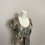 Marks & Spencer Top 100% Silk Abstract Art To Wear Floral Bird Scoop Neck Green Size L Photo 1
