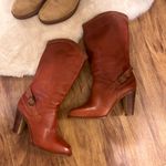 vintage red leather heeled boots Size 7 Photo 0
