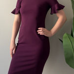 Calvin Klein Elegant Purple Ruffle Short Sleeve Dress Zip Up Zipper Back Pencil Photo 0