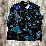 Laura Ashley  Womens Sz XL Silk Black And Blue Reef Embroidered Butterfly Jacket Photo 1