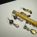 Dangle Drop Pierced Earrings Lot Of 3 Bead / Rhinestone Mix Photo 2