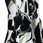Fred David NWT  White Black Green Floral Leaf Adjustable Belted Dress Size Medium Photo 2