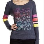 Chaser Relax Rainbow Graphic Stripe Sleeve Open Back Long Sleeve Top size M Photo 0