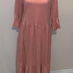 Woman’s Large Pink Midi Dress Ruffle 3/4 Sleeves Ruffle Bottom Photo 0