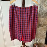 Vintage Woven Silk Tweed Plaid Pencil Skirt Red Size 16 Photo 3