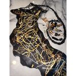 NEW Handmade GENUINE ITALIAN LEATHER Belt Sash Black Gold Silver Beaded OSFA Photo 4