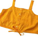 A New Day MEDIUM Striped Button Detail Linen Blend Front Tie Crop Top Tank Photo 10