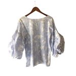Halogen Nordstrom blue white pin strip floral puff sleeve blouse coastal Grandma Photo 10