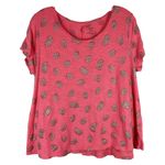 Crown & Ivy Crown Ivy Petite Large Top Pink Sparkly Monstera Leaf Print Short Sleeve 1354 Photo 0