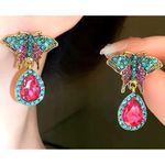 Butterfly Earrings Rhinestones Drop Dangle Crystal Accents Art Deco Festive New Purple Photo 3