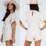 Princess Polly  Tan Tie-Front Linen Blend Romper Photo 2