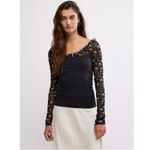 Free People Dainty Coquette Scoop Neck Josie Long Lace Sleeve Top Black Large Photo 4