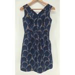 J.Crew Navy Blue Gold Floral Brocade Fit Flare Dress Size 4 V-Neck Sleeveless Photo 2