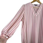 Adrianna Papell  V-Neck 3/4 Balloon Sleeve Crepe Blouse in‎ Pink White Stripes, S Photo 7