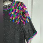 Vintage Jewel Queen Black Beads and Sequins, 100% Pure Silk, A6 Size XL Photo 1