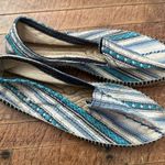 Manebi Anthro blue striped raffia size 8 artsy slip on flats Brown Photo 0
