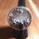 Shungite Multi Gemstone Mother of Pearl Sterling Silver Cocktail Ring (Size 7) Photo 12