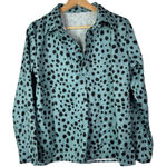 Boutique  Light Blue Black Dalmatian Dot Long Sleeve Blouse S Photo 0