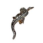 Vtg Clear & Green Rhinestones Reptile Lizard Gecko Jewelry Brooch Mint Condition Gold Photo 7