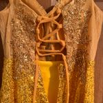 Sequin Short Homecoming Dresses for Teens Off The Shoulder Lace Corset Sparkly Prom Cocktail Gowns with Slit Yellow Size 6 Photo 4