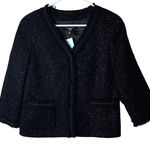 Talbots  Grace Fit Sweater Size 10P Black Silver Wool Lined Ruffled Trim NWT Photo 0