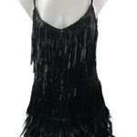 Black Beaded Sequin Feathers Sleeveless Cami Camisole Mini Cocktail Dress Szie M Size M Photo 0