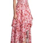 Elliatt  Mckenzie Linen Red And White Maxi Asymmetrical Dress Photo 1