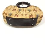 Vintage Braciano clutch women’s beaded paisley floral round‎ wooden handle bag Tan Photo 3