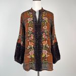 Johnny Was NWOT  Silk Velvet Cotton Plaid Embroidered Floral Shirt Blouse S Photo 1