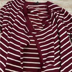 Staccato Burgundy and White Striped Open Front Waterfall Cardigan Photo 1