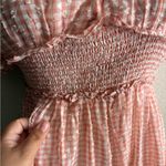 En Saison Caldera Shirred Gingham Vneck Barbie Peach Mini Dress S Orange Photo 6