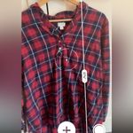 J. Crew Flannel Popover Tunic Red Navy Plaid Top Size Large Casual Comfy Photo 5