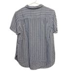 American Eagle  Button Up Short Sleeve Shirt Linen Blend Stripe Navy White Medium Photo 1