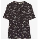 Purdy Botanical Bird Print Blouse, Black & White, split neck with buttons Size 12 Photo 3