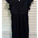 Heart soul Heart & Soul Black Midi Crochet Short Flutter Sleeve Dress Size L Scoop Tie Back Photo 0