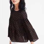 Madewell Black 100% Silk Boho Tiered Button-Back Top in Heart Flip Photo 0