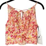 Japna  Floral Crop Top Pink‎ Yellow Summer Sleeveless Tie-Neck Blouse A62 Photo 0