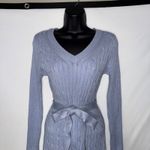 Merokeety Powder Blue Knit MIDI Dress V Neck Long Sleeve Photo 4