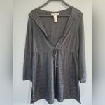 J. Valdi Y2K beach boho summer Long Sleeve Hooded Swim Cover Up with Drawstring Black Photo 1