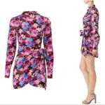 PINKO FLORAL SATIN BUTTON FRONT LONG SLEEVE SHEATH FAUX WRAP MINI DRESS Pink Size 8 Photo 2
