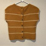 Madewell  Mustard striped Boatneck Button Back 100% cotton sweater size small Photo 7